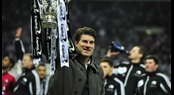Swansea City manager Michael Laudrup celebrates winning the League Cup at Wembley.